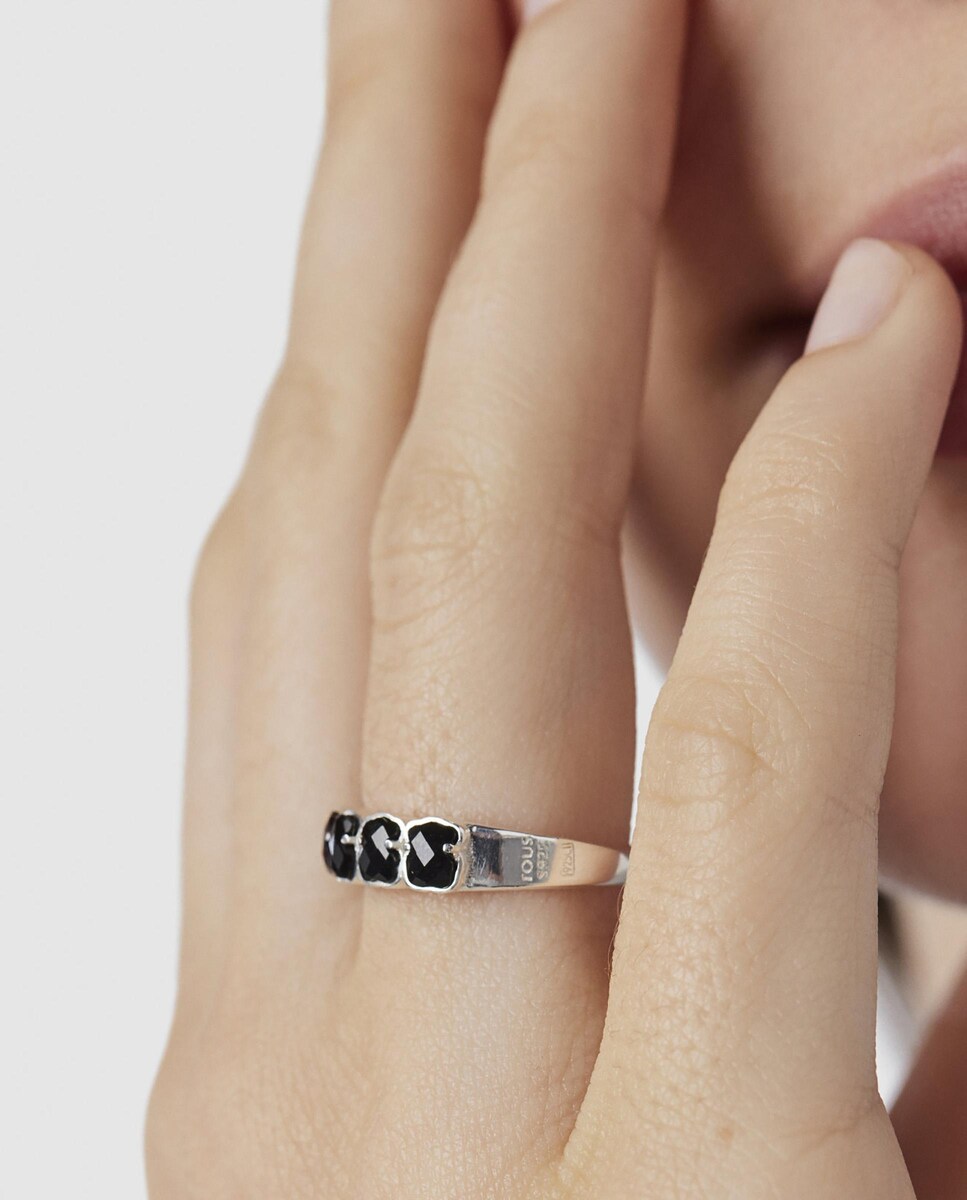 Anillo Mini Onix de plata con osos de ónix Negro-5
