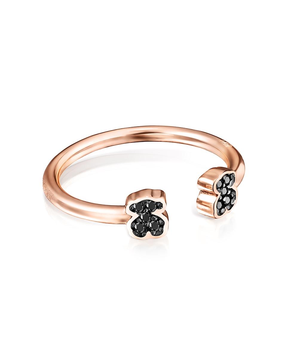 Oro Rosa Tous Anillo Oso Negro Anillo Estrecho De Acero IP Negro