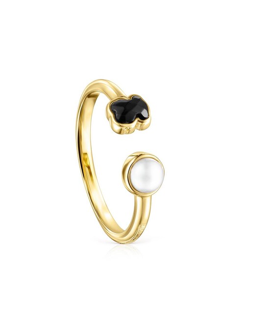 Imagen 0 de Anillo abierto Glory bañado en oro de 18 kt sobre plata con ónix y perla