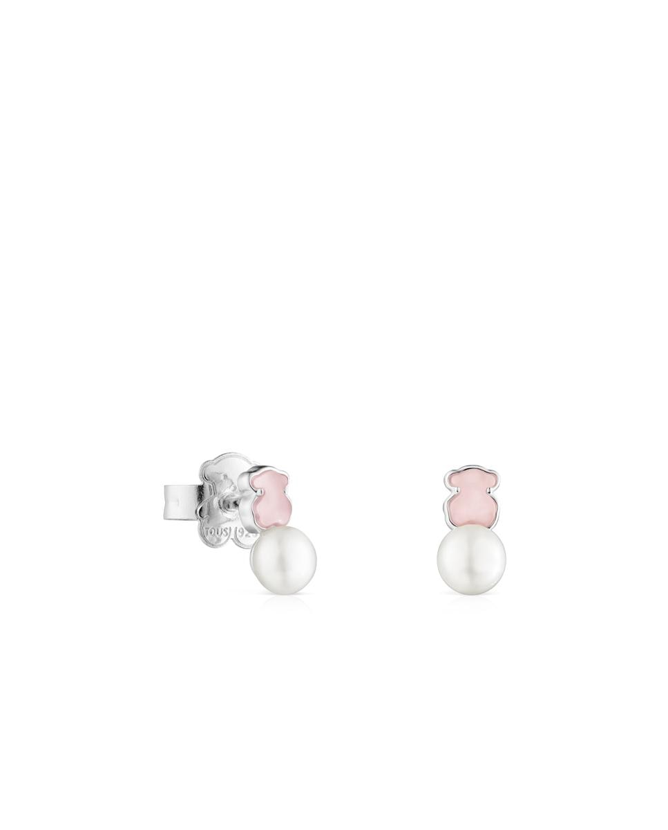 Pendientes Tuyo Mini Color de plata con cuarcita rosa y perla