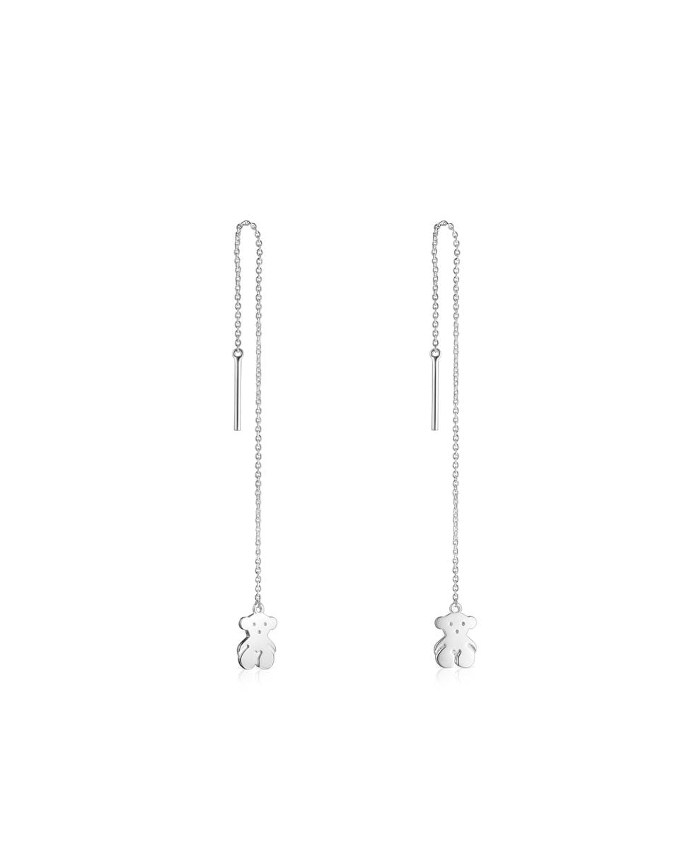 Tous - Pendientes largos Nocturne de plata con oso.