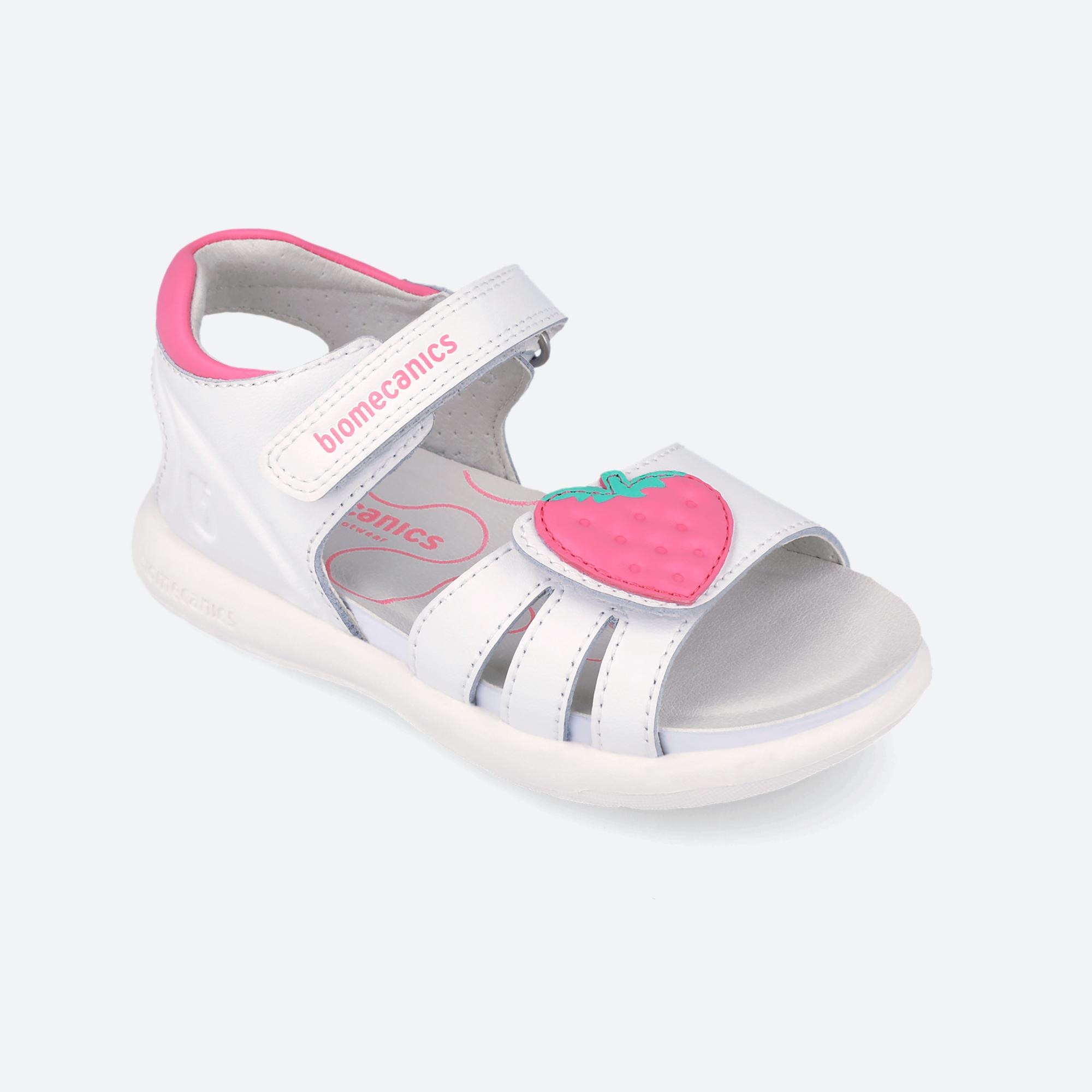 Sandalia de niña en piel con puntera abierta - Biomecanics - Blanco / Rosa Blanco / Rosa-4