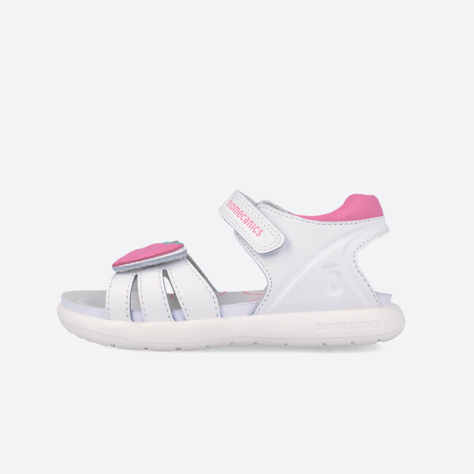 Sandalia de niña en piel con puntera abierta - Biomecanics - Blanco / Rosa Blanco / Rosa-5