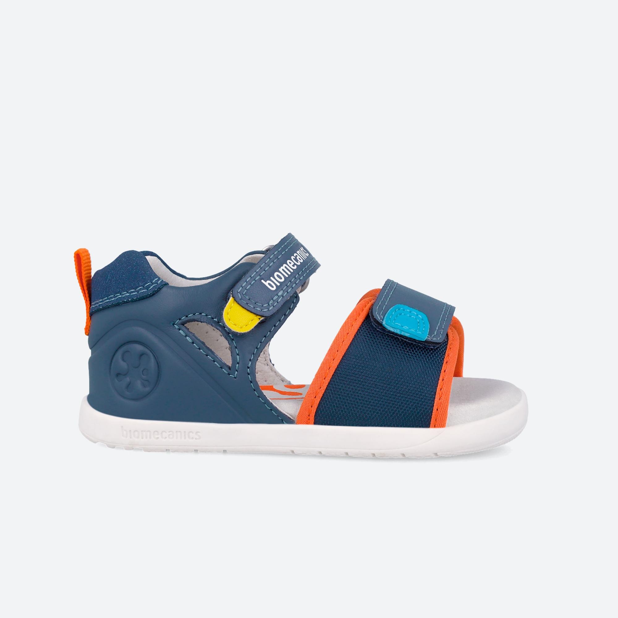 Sandalias de bebés de piel respetuosas con el crecimiento natural del pie con cierre adherente - Biomecanics - Azul marino / Naranja Azul marino / Naranja-1