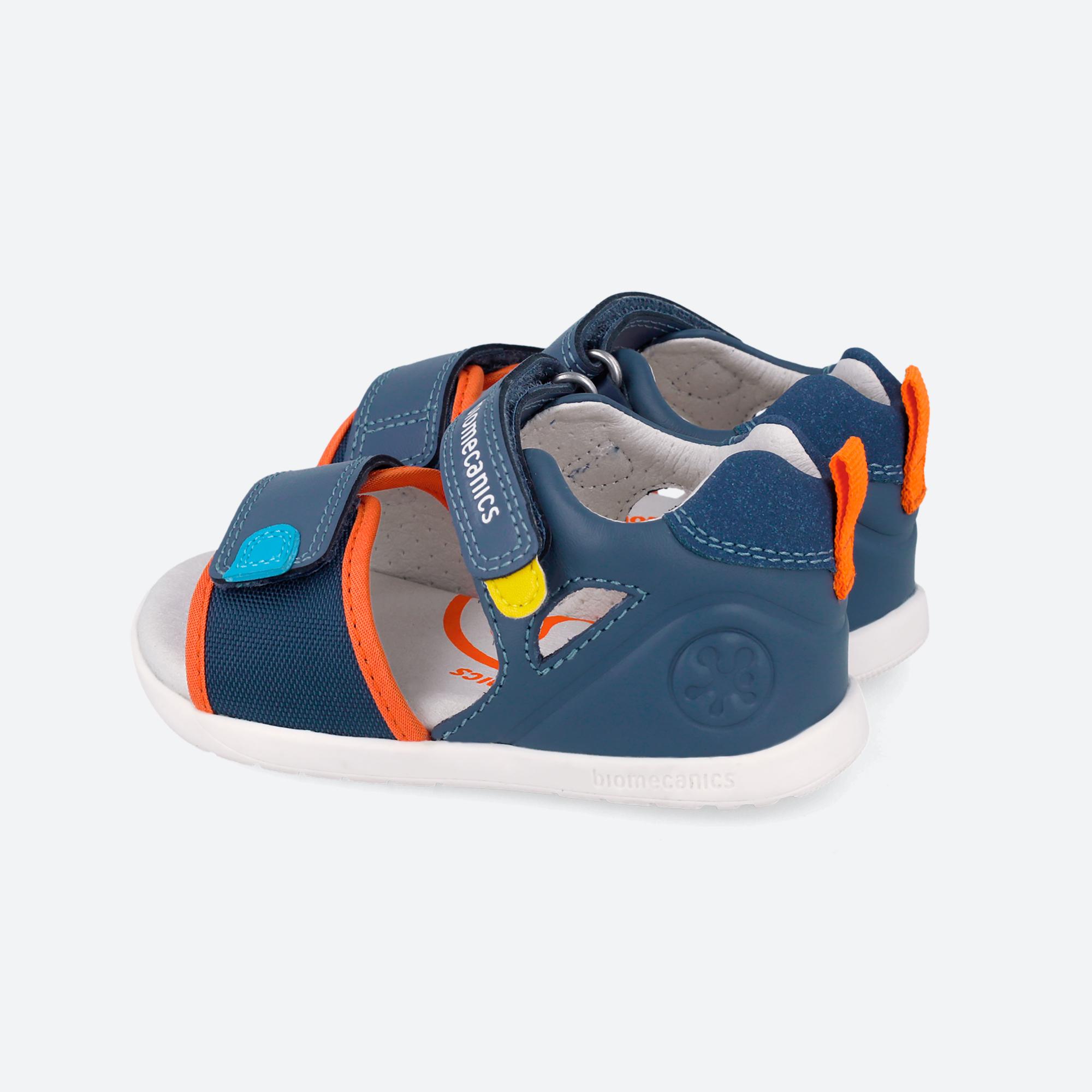 Sandalias de bebés de piel respetuosas con el crecimiento natural del pie con cierre adherente - Biomecanics - Azul marino / Naranja Azul marino / Naranja-5