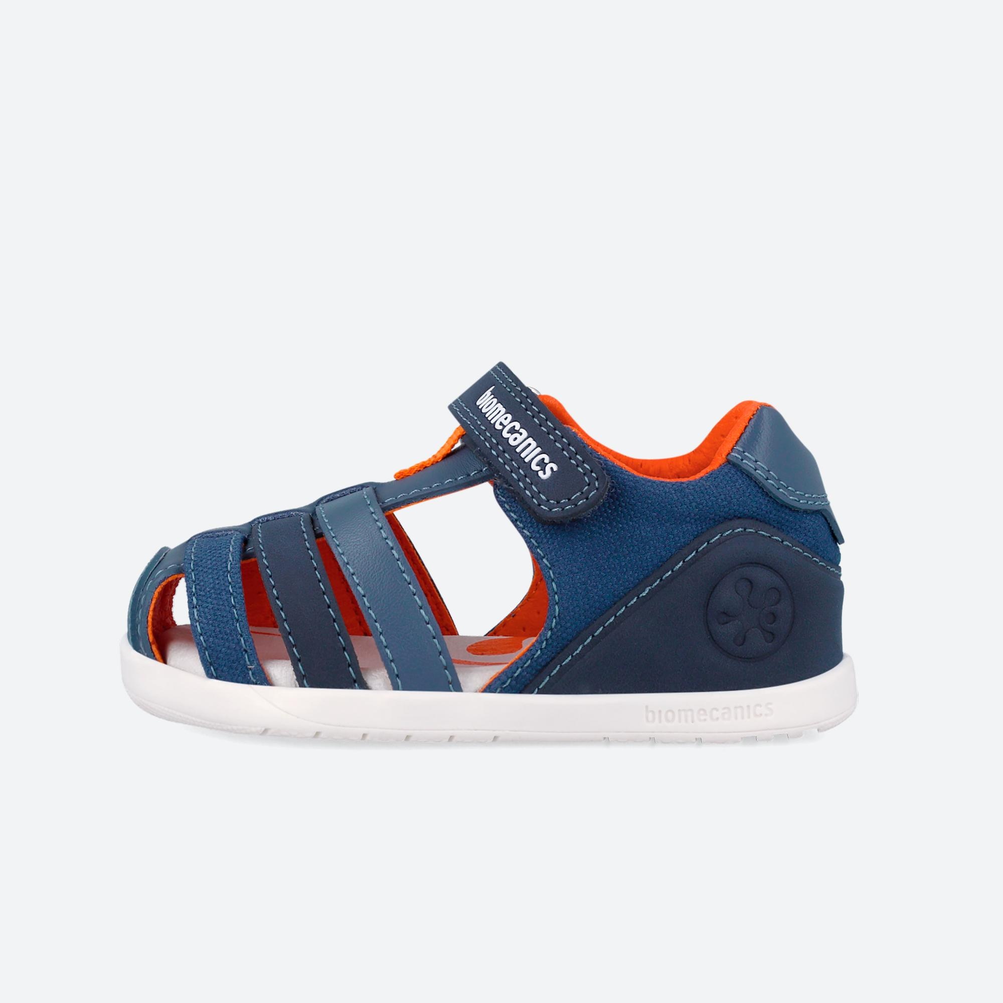 Sandalias de bebés de piel respetuosas con el crecimiento natural del pie con cierre adherente - Biomecanics - Azul marino / Naranja Azul marino / Naranja-6