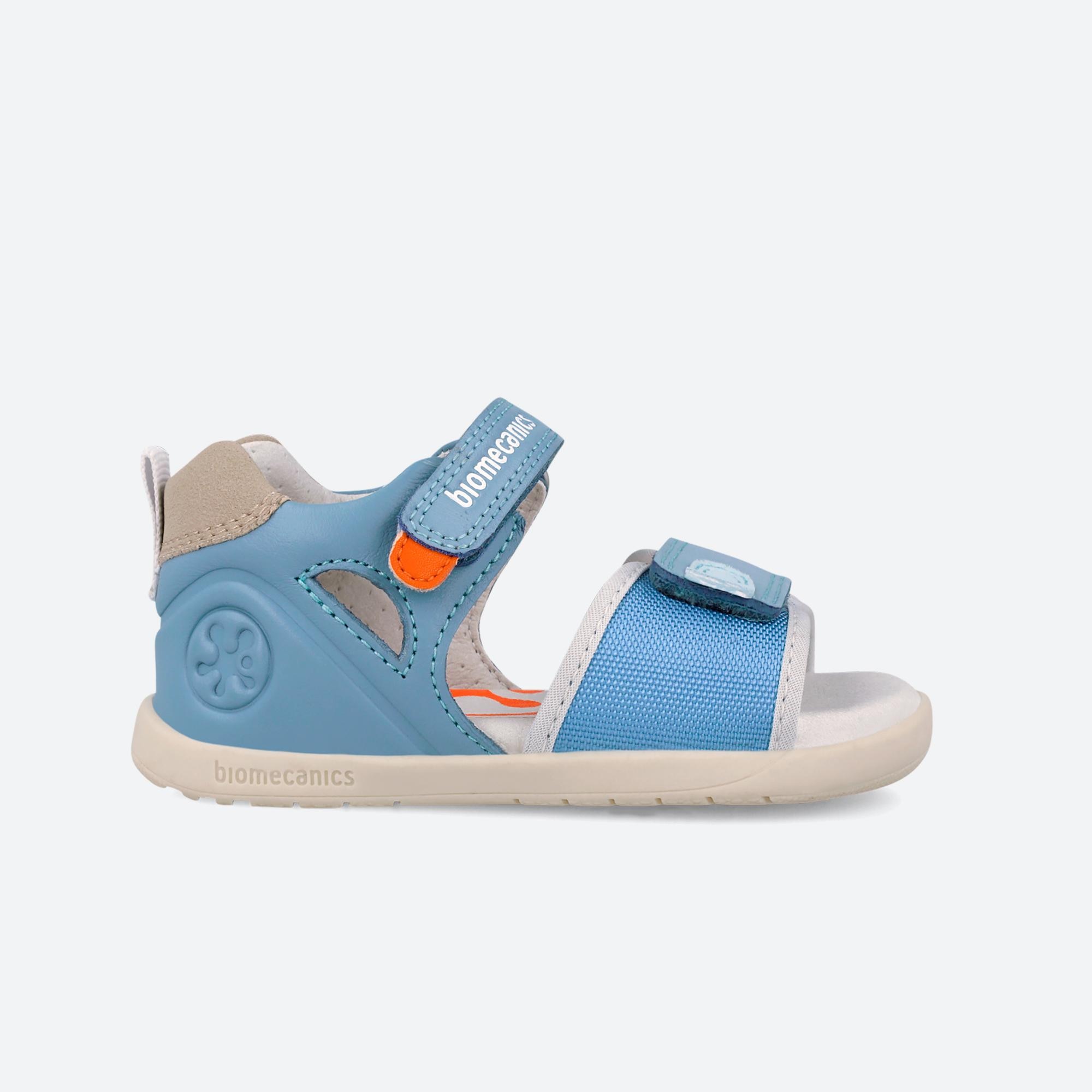 Sandalias de bebés de piel respetuosas con el crecimiento natural del pie con cierre adherente - Biomecanics - Azul claro Azul claro-1