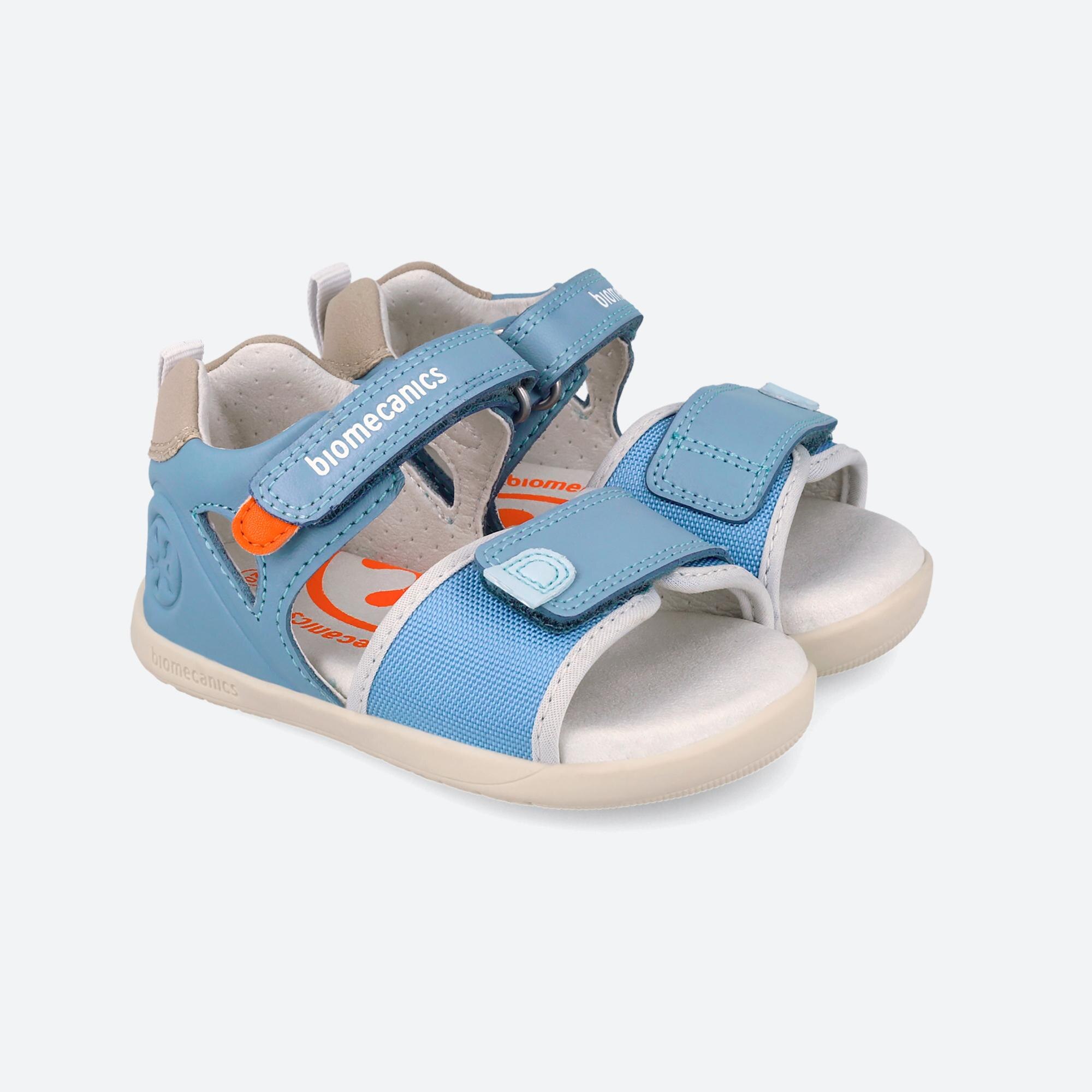 Sandalias de bebés de piel respetuosas con el crecimiento natural del pie con cierre adherente - Biomecanics - Azul claro Azul claro-2