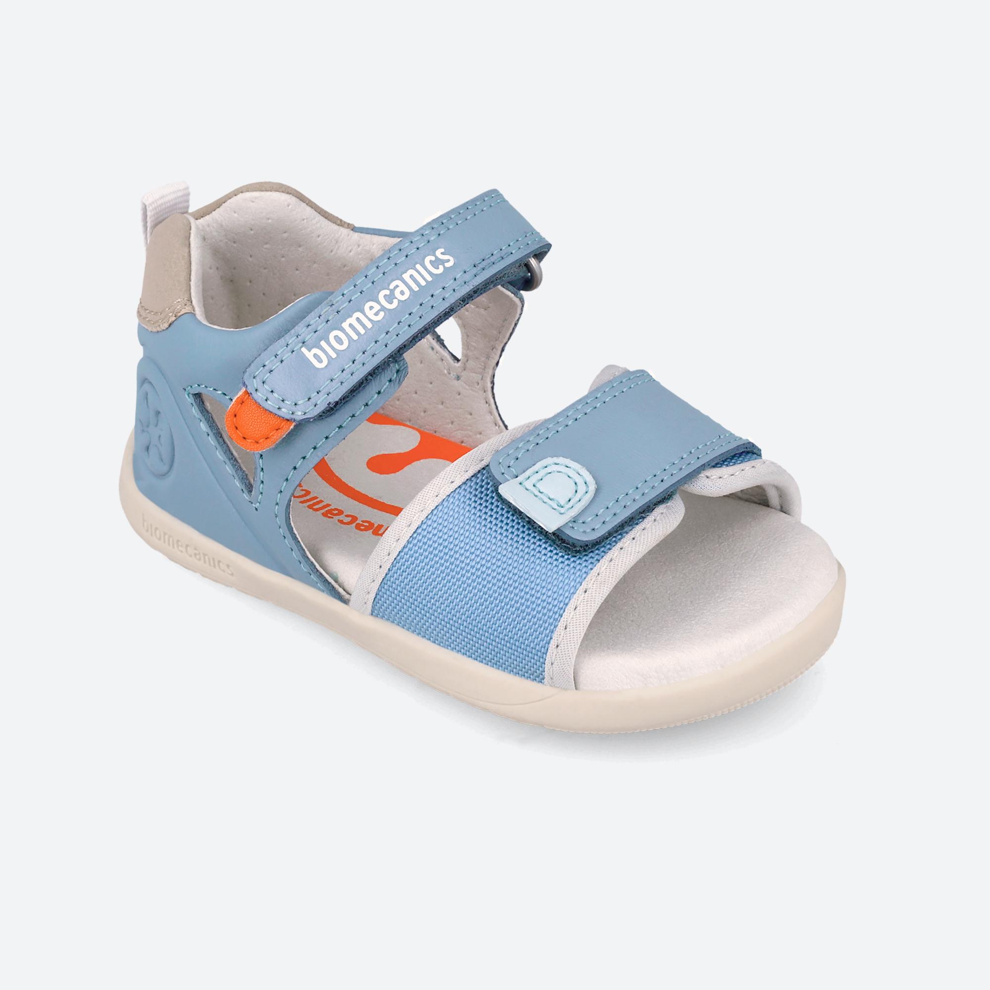 Sandalias de bebés de piel respetuosas con el crecimiento natural del pie con cierre adherente - Biomecanics - Azul claro Azul claro-4