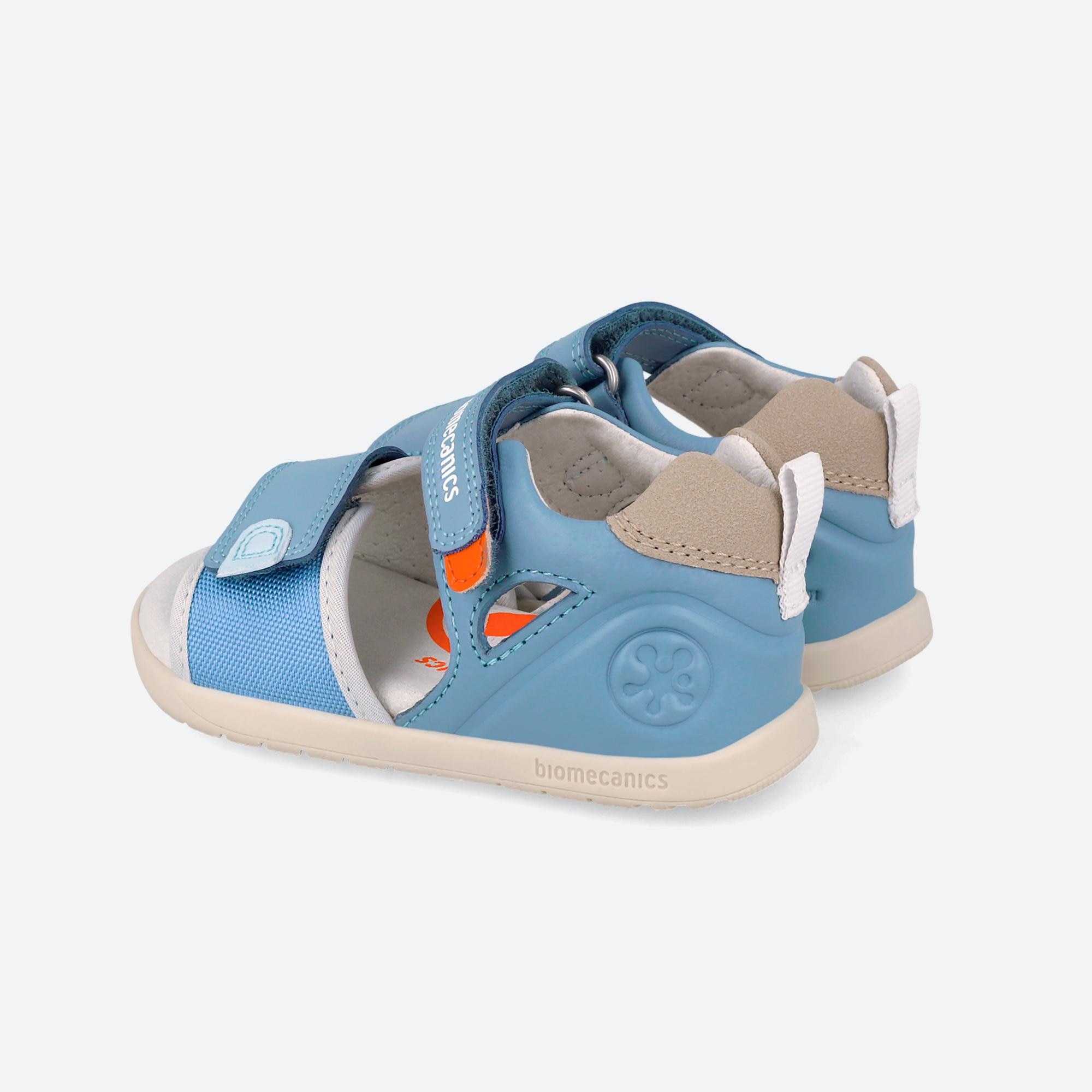 Sandalias de bebés de piel respetuosas con el crecimiento natural del pie con cierre adherente - Biomecanics - Azul claro Azul claro-5