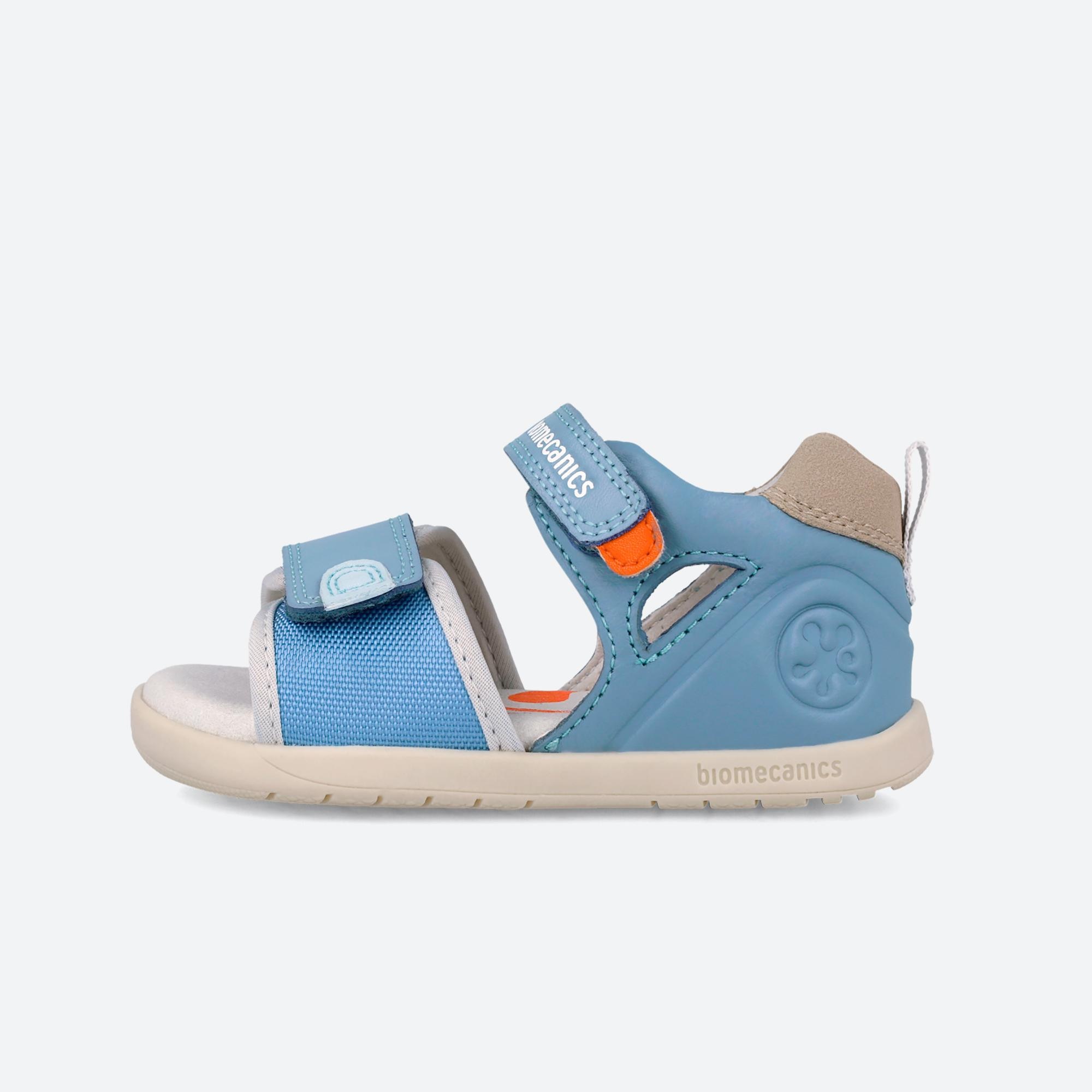 Sandalias de bebés de piel respetuosas con el crecimiento natural del pie con cierre adherente - Biomecanics - Azul claro Azul claro-6