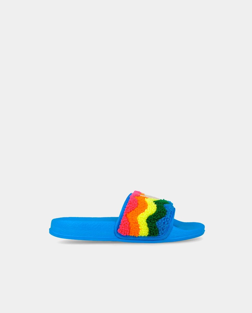 Imagen 0 de Chanclas flip flop de niña con tejido de toalla y detalle de corazón en el empeine Azul