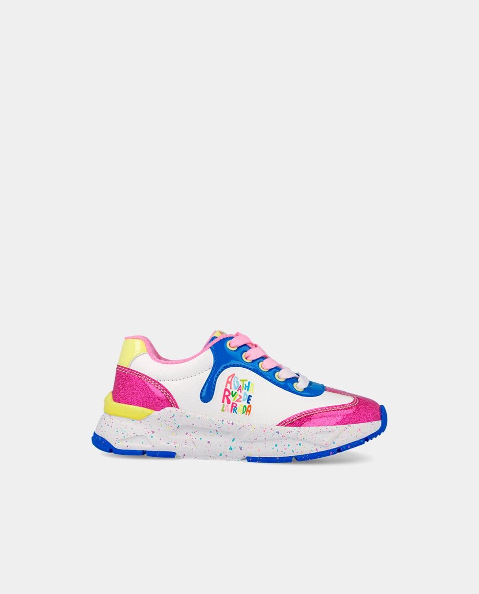 Imagen 0 de Zapatillas de piel de niña respetuosas con el crecimiento natural del pie con cordones Blanco / Fucsia
