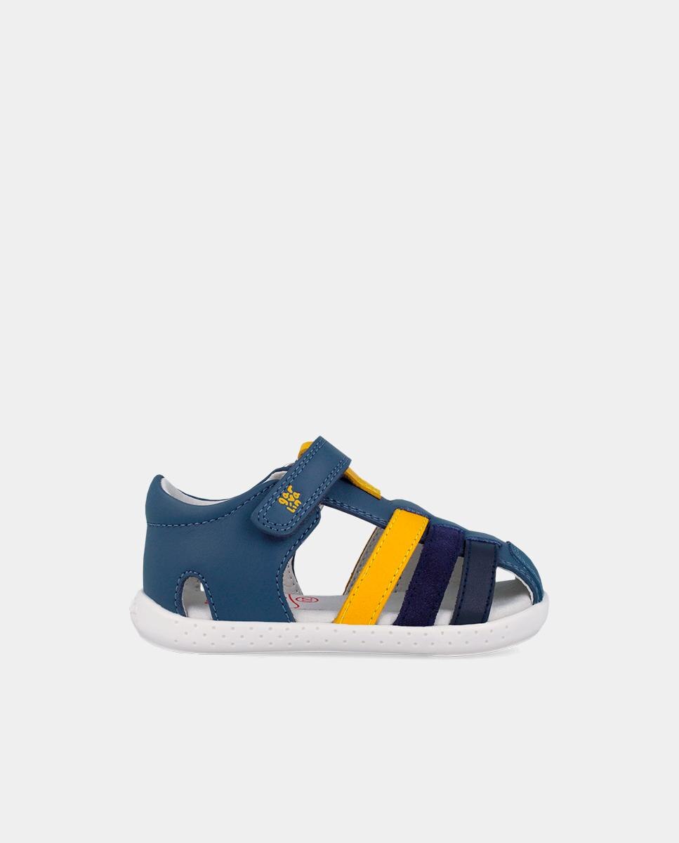 Imagen 0 de Sandalias de bebés respetuosas con el crecimiento del pie con cierre adherente Azul / Amarillo