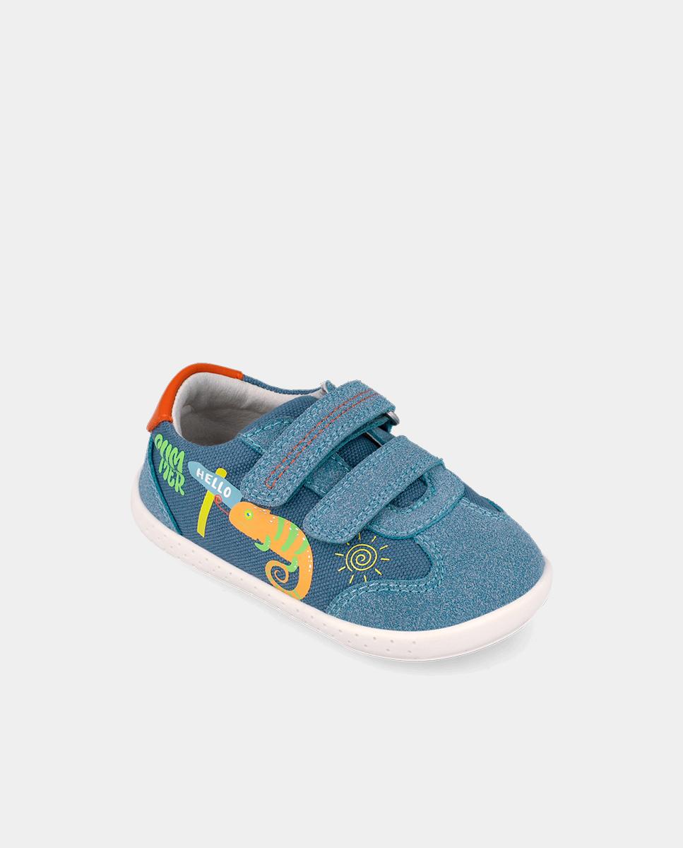 Zapatillas de lona de bebés respetuosas con el crecimiento del pie con cierre adherente - Garvalín - Azul Azul-4