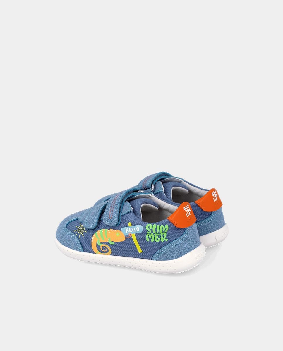 Zapatillas de lona de bebés respetuosas con el crecimiento del pie con cierre adherente - Garvalín - Azul Azul-5