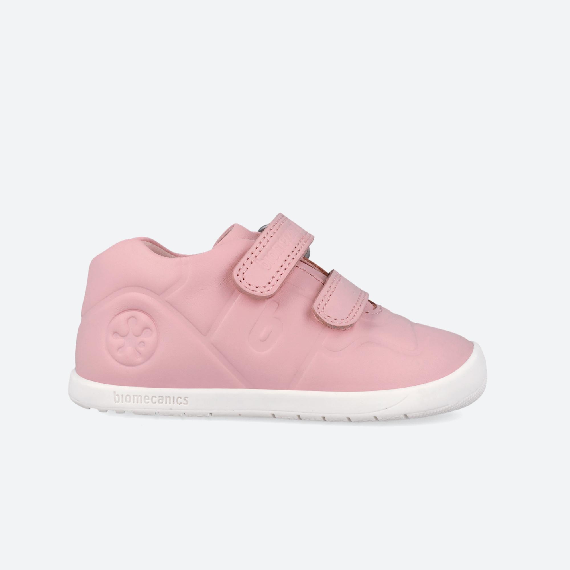 Imagen 0 de Zapatillas de piel de niña respetuosas con el crecimiento natural del pie con cierre adherente Rosa claro