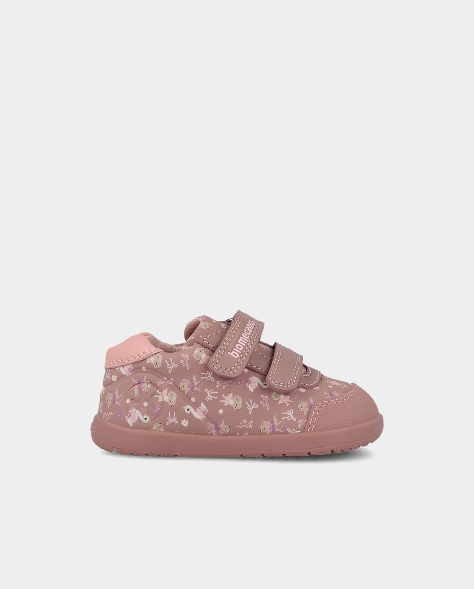 Imagen 1 de Zapatillas barefoot con estampados para primeros pasos de niña con puntera redonda. - Biomecanics - Rosa Rosa