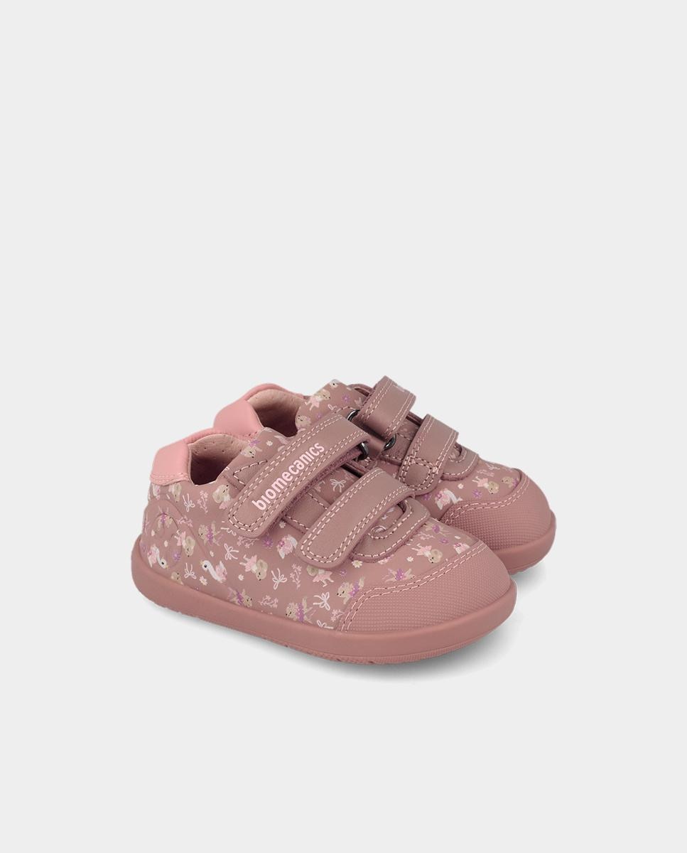 Imagen 2 de Zapatillas barefoot con estampados para primeros pasos de niña con puntera redonda. - Biomecanics - Rosa Rosa
