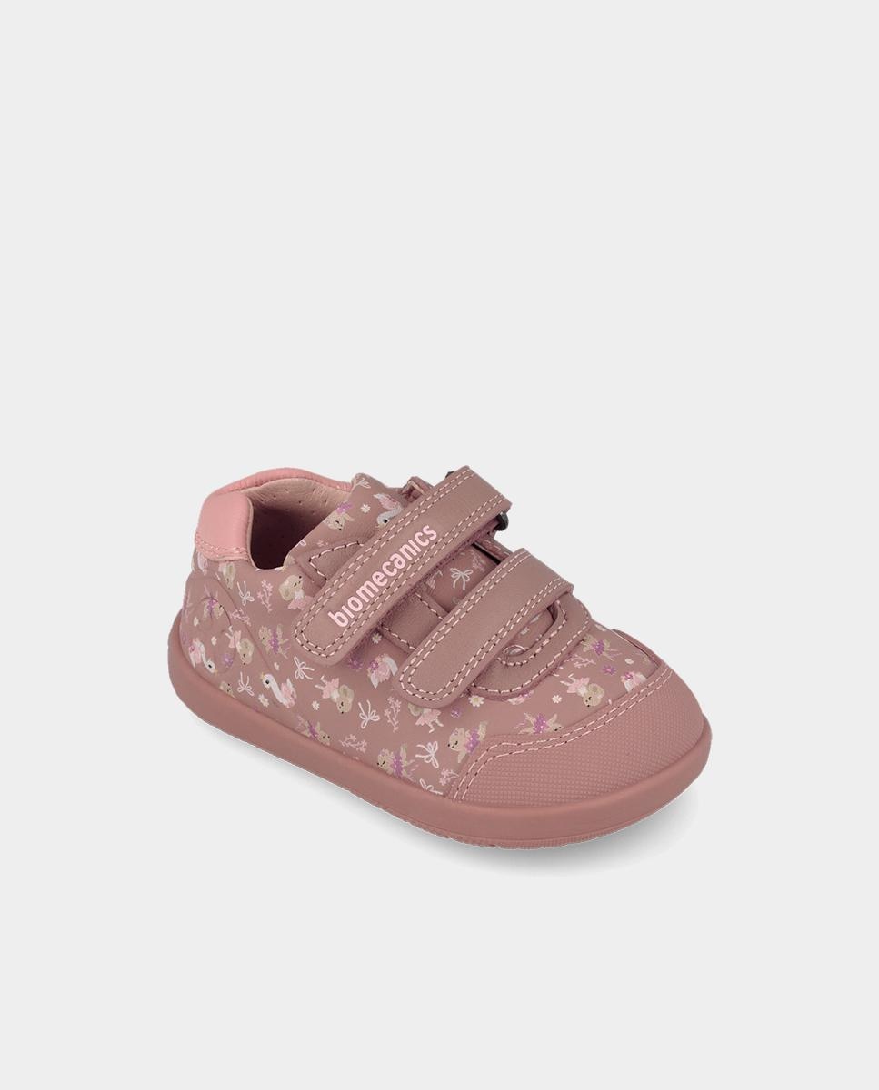 Imagen 4 de Zapatillas barefoot con estampados para primeros pasos de niña con puntera redonda. - Biomecanics - Rosa Rosa