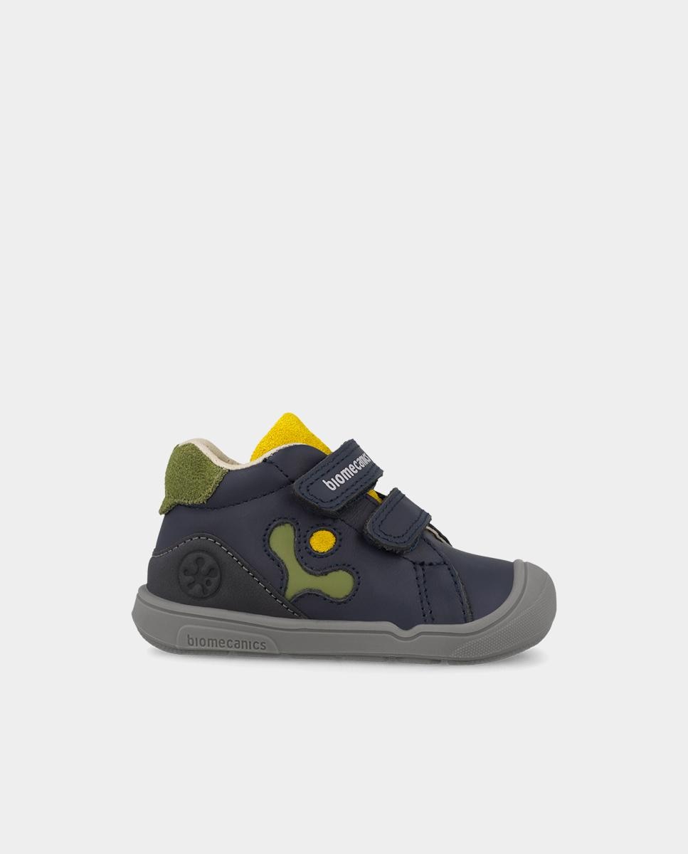 Imagen 1 de Botines barefoot de niño en piel para primeros pasos con puntera reforzada. - Biomecanics - Azul marino Azul marino