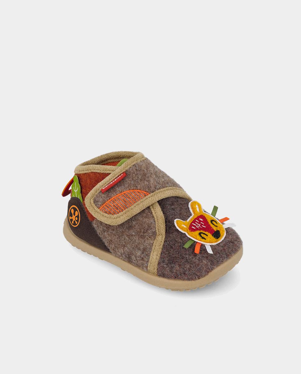 Imagen 3 de Zapatillas de casa barefoot de bebé niño en fieltro con cierre ajustable - Biomecanics - Marrón Marrón