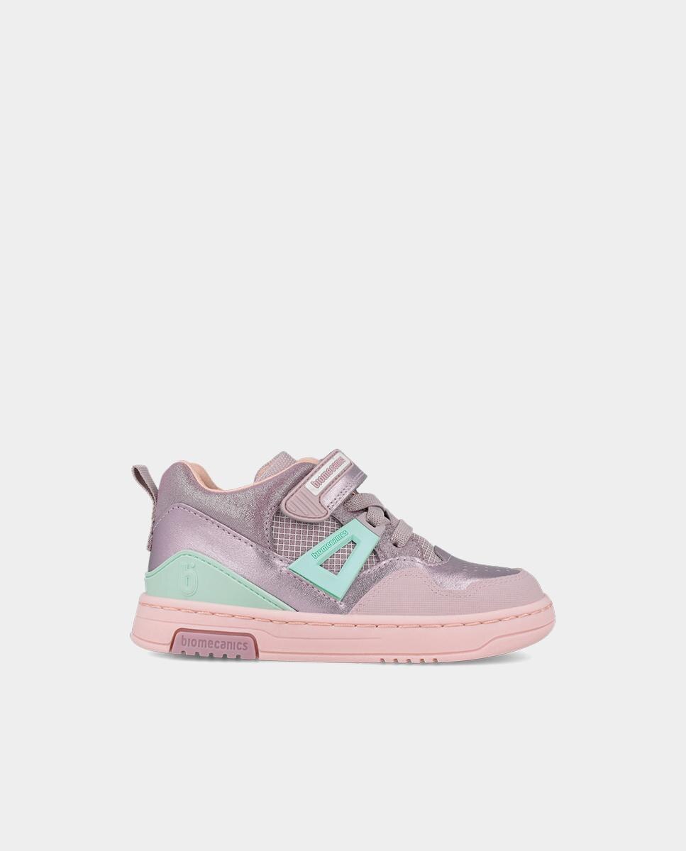Botines de niño en piel con puntera redonda y cierre de velcro con elásticos. - Biomecanics - Lila Lila-1