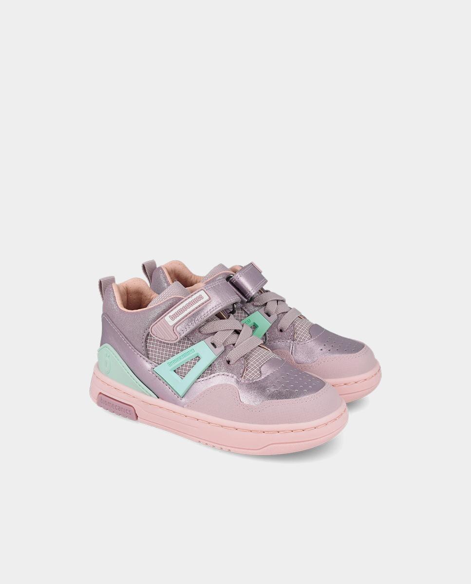 Botines de niño en piel con puntera redonda y cierre de velcro con elásticos. - Biomecanics - Lila Lila-2