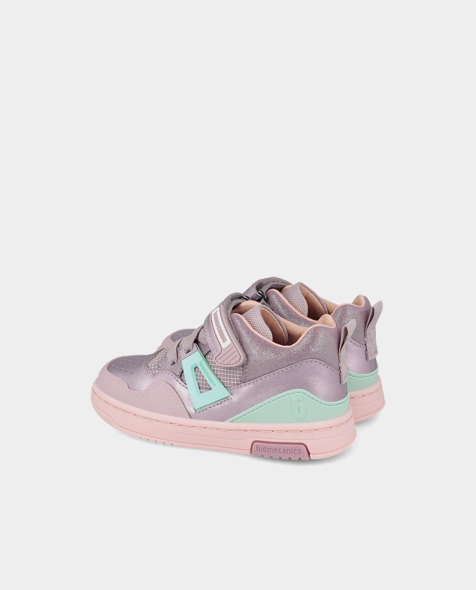 Botines de niño en piel con puntera redonda y cierre de velcro con elásticos. - Biomecanics - Lila Lila-3