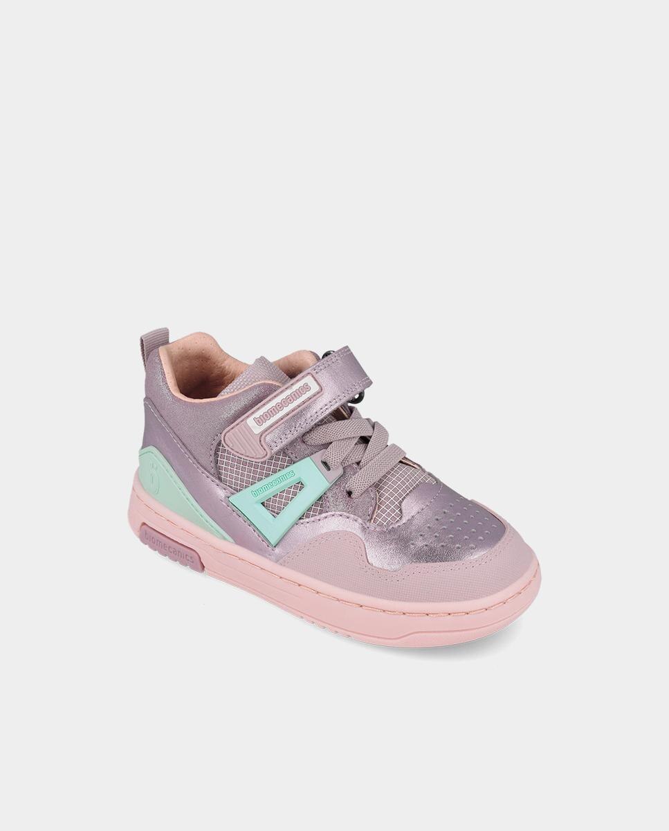 Botines de niño en piel con puntera redonda y cierre de velcro con elásticos. - Biomecanics - Lila Lila-4