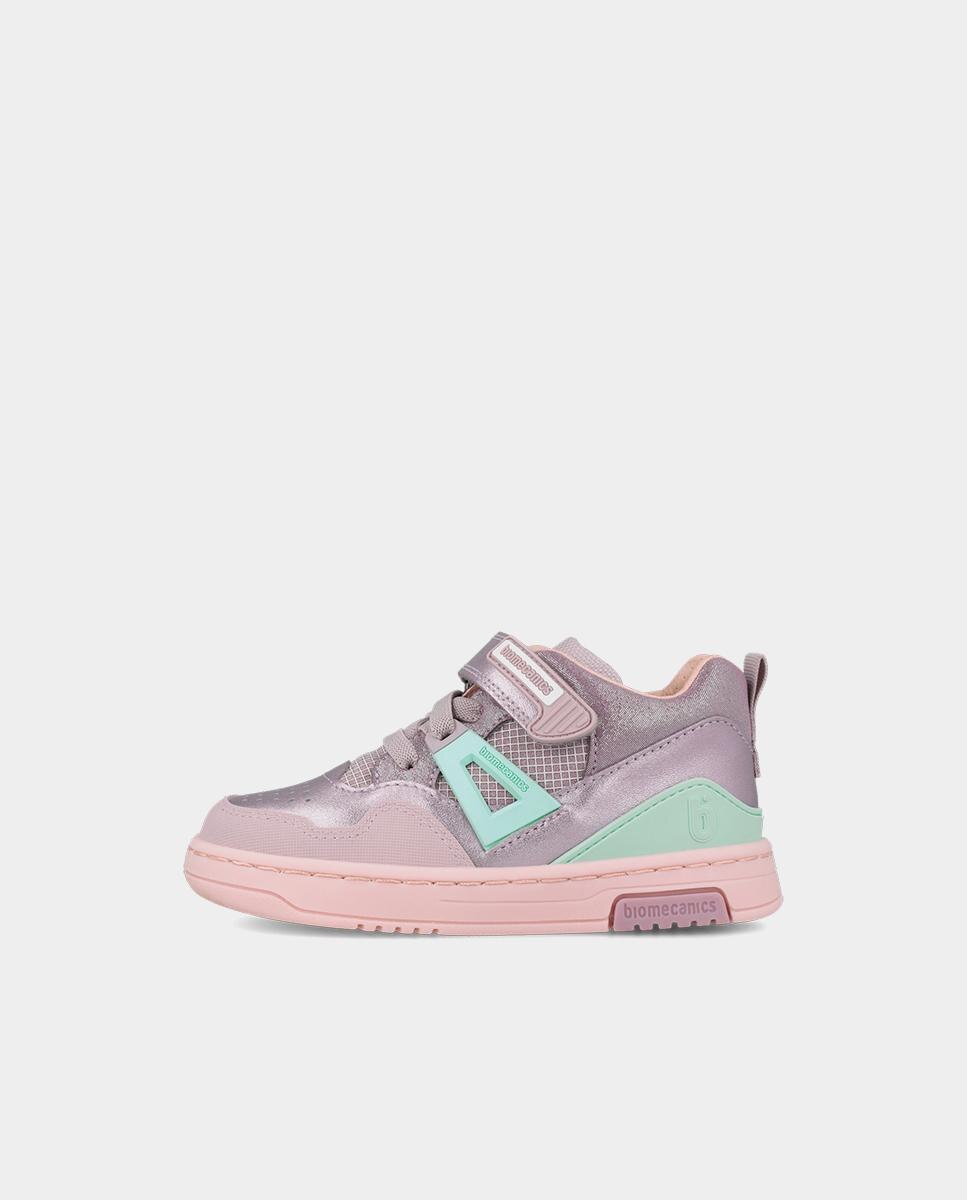 Botines de niño en piel con puntera redonda y cierre de velcro con elásticos. - Biomecanics - Lila Lila-5