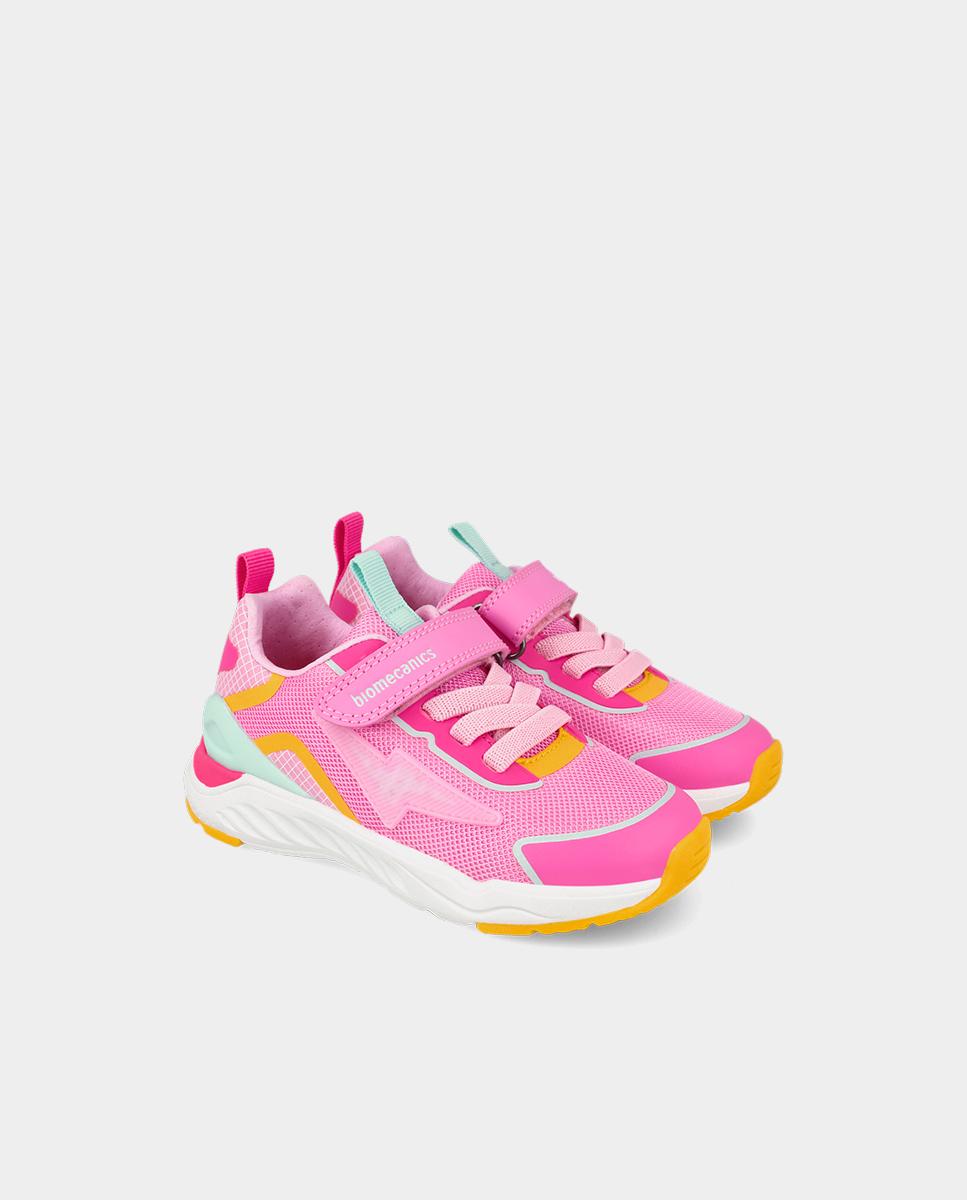 Deportivas de niña con puntera protegida de goma y cierre de velcro y elásticos. - Biomecanics - Rosa Rosa-2