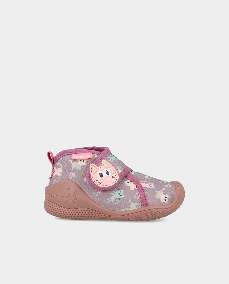 Imagen 0 de Zapatillas de casa cerradas de bebé niña en algodón con cierre ajustable Lila
