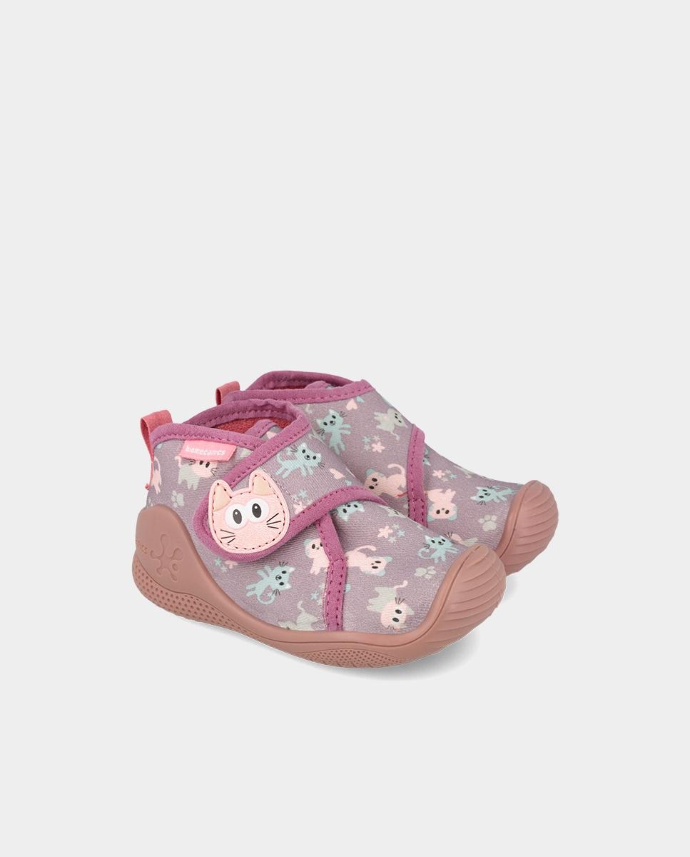 Zapatillas de casa cerradas de bebé niña en algodón con cierre ajustable - Biomecanics - Lila Lila-2