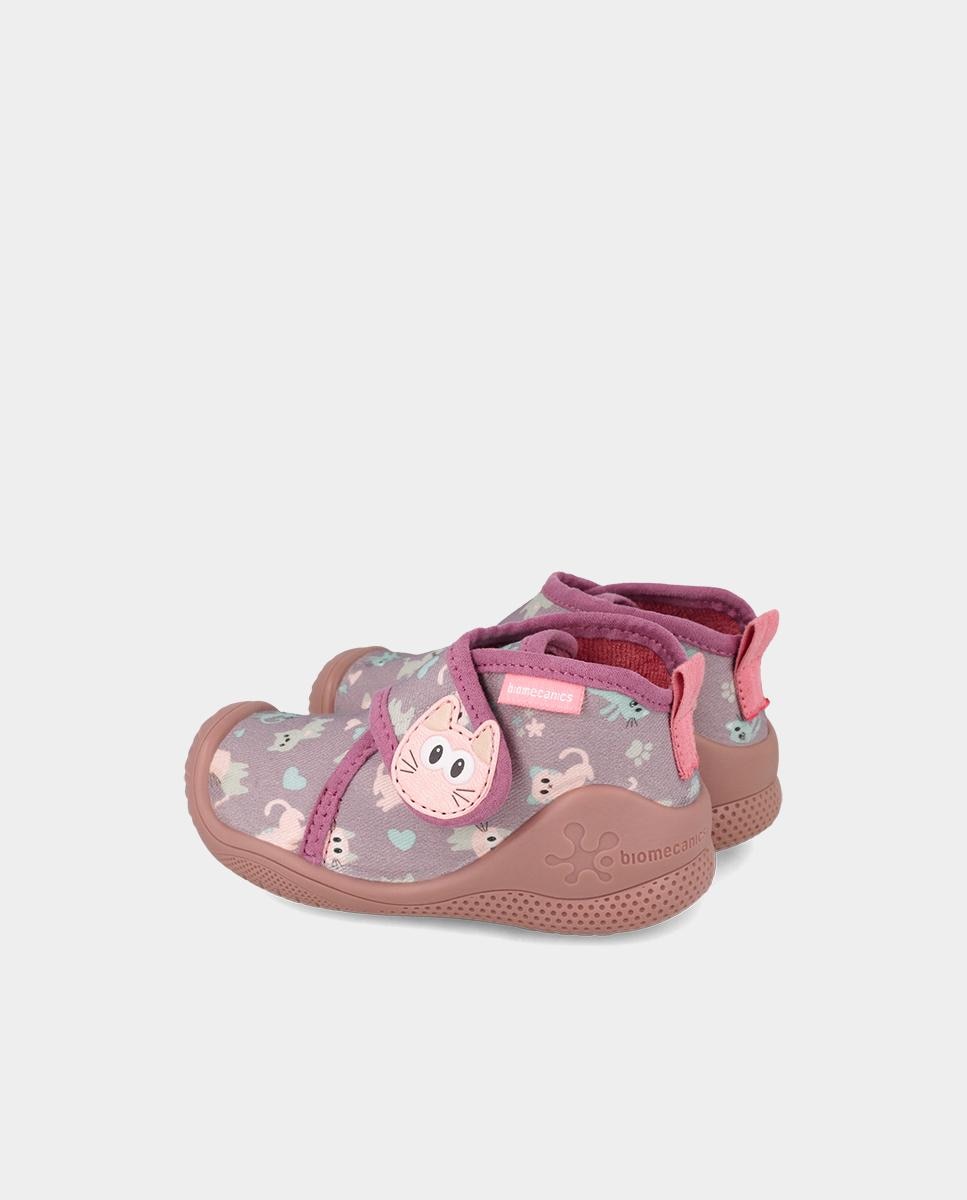 Zapatillas de casa cerradas de bebé niña en algodón con cierre ajustable - Biomecanics - Lila Lila-3