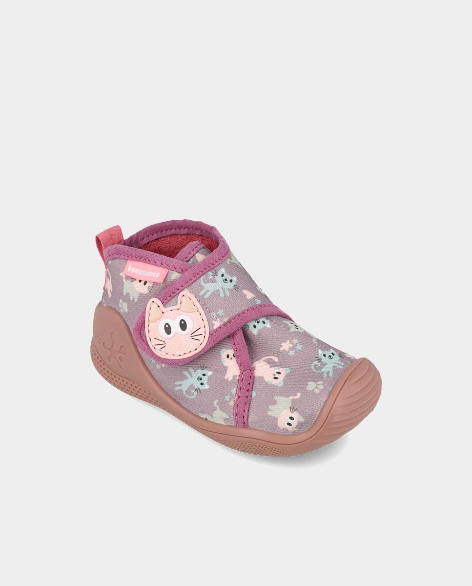 Zapatillas de casa cerradas de bebé niña en algodón con cierre ajustable - Biomecanics - Lila Lila-4