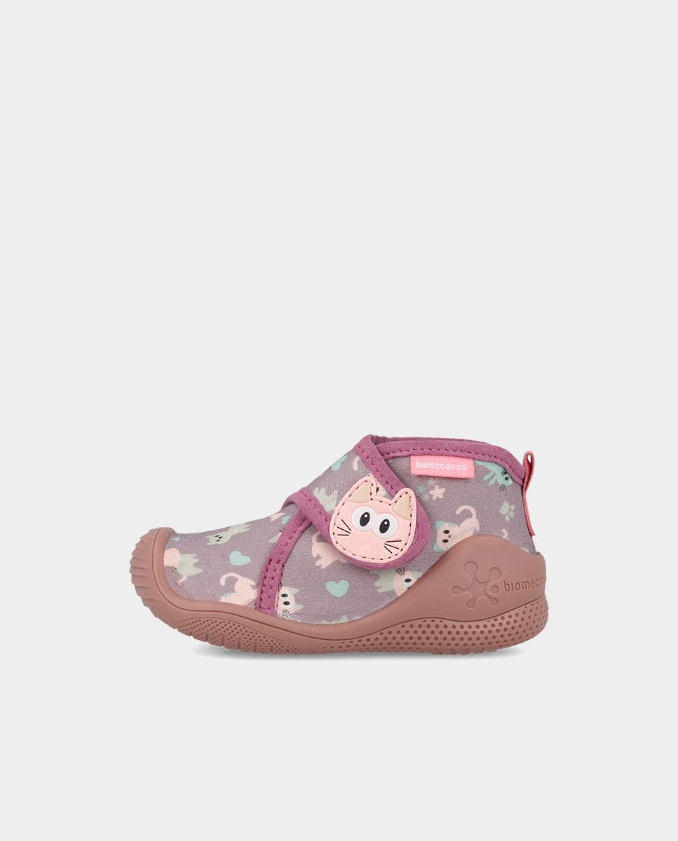 Zapatillas de casa cerradas de bebé niña en algodón con cierre ajustable - Biomecanics - Lila Lila-5