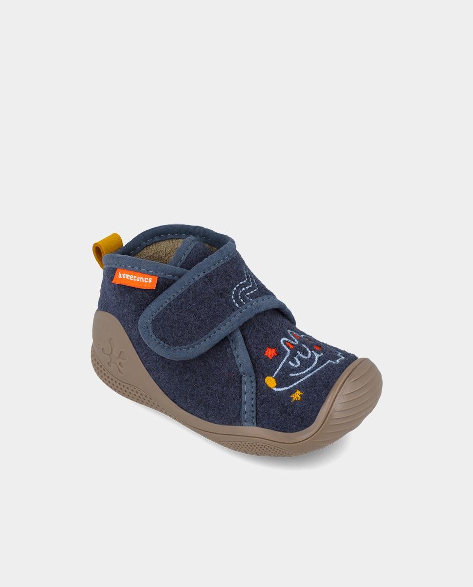 Zapatillas de casa cerradas de bebé niño en fieltro con cierre ajustable - Biomecanics - Azul marino Azul marino-4