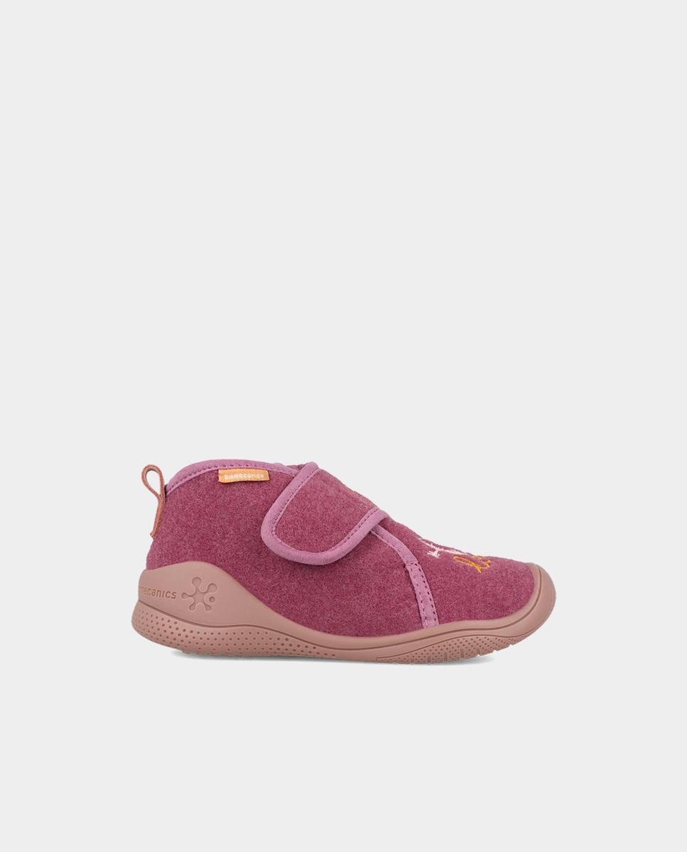 Zapatillas de casa cerradas de niña en fieltro con cierre ajustable - Biomecanics - Rosa Rosa-1