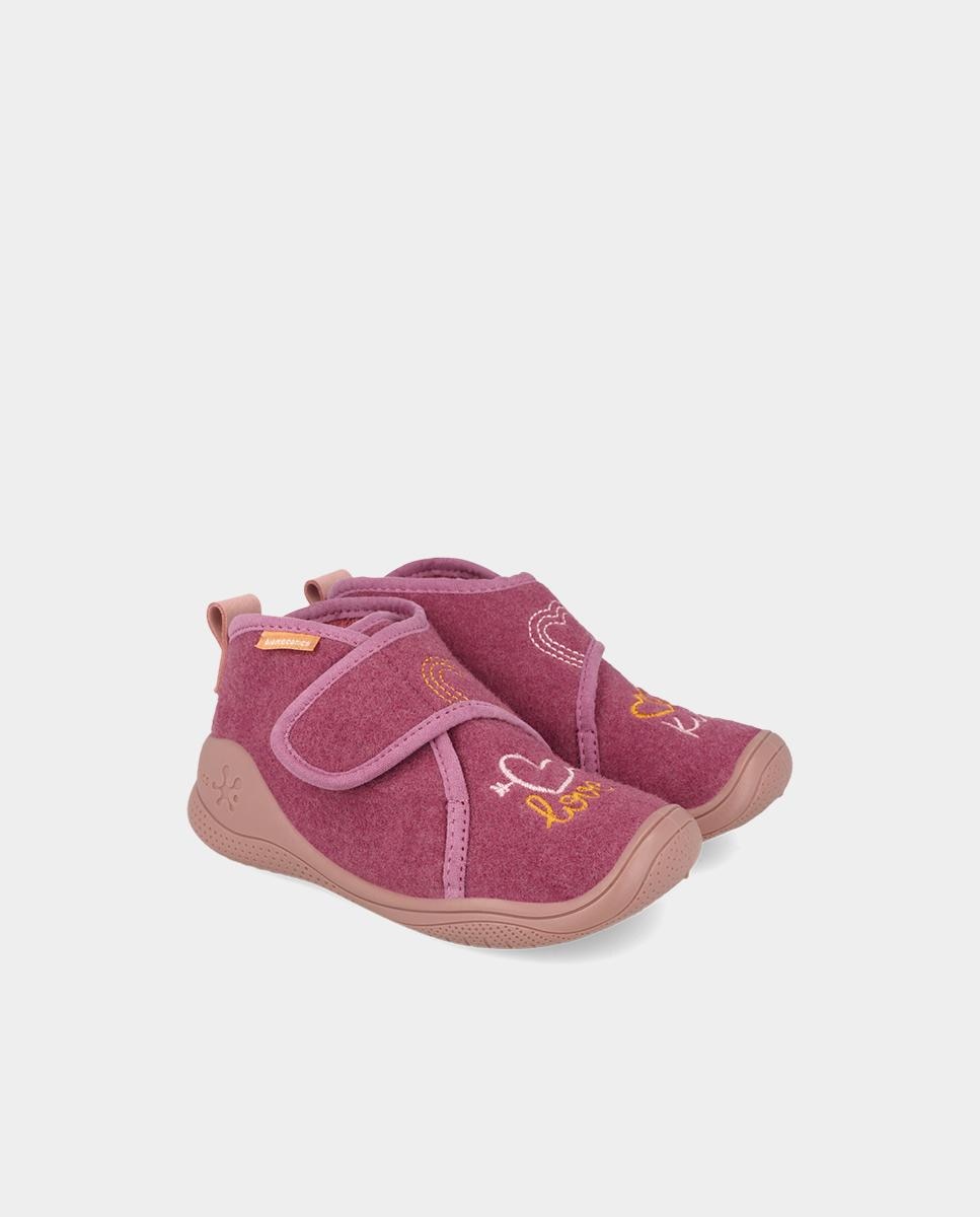 Zapatillas de casa cerradas de niña en fieltro con cierre ajustable - Biomecanics - Rosa Rosa-2