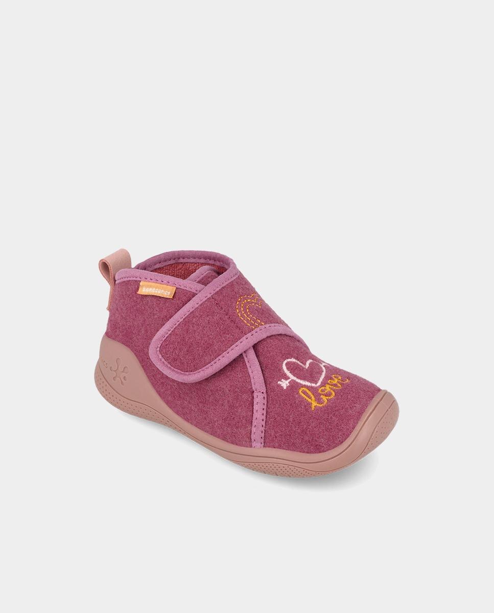 Zapatillas de casa cerradas de niña en fieltro con cierre ajustable - Biomecanics - Rosa Rosa-4
