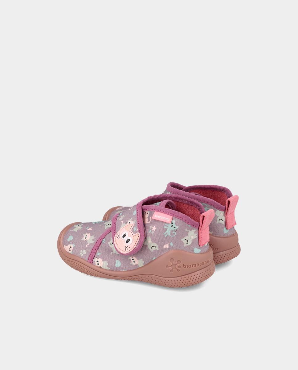 Zapatillas de casa cerradas de niña en algodón con cierre ajustable - Biomecanics - Lila Lila-3