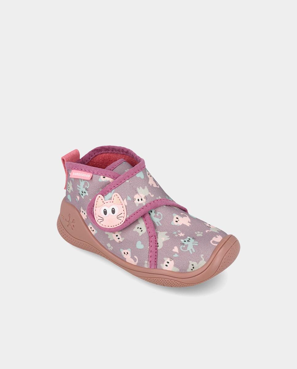 Zapatillas de casa cerradas de niña en algodón con cierre ajustable - Biomecanics - Lila Lila-4