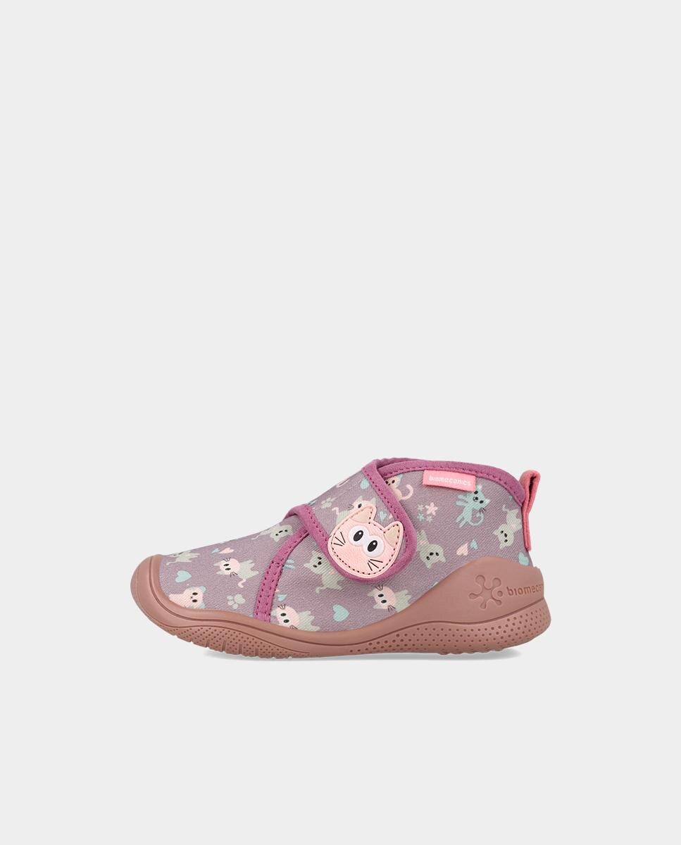 Zapatillas de casa cerradas de niña en algodón con cierre ajustable - Biomecanics - Lila Lila-5