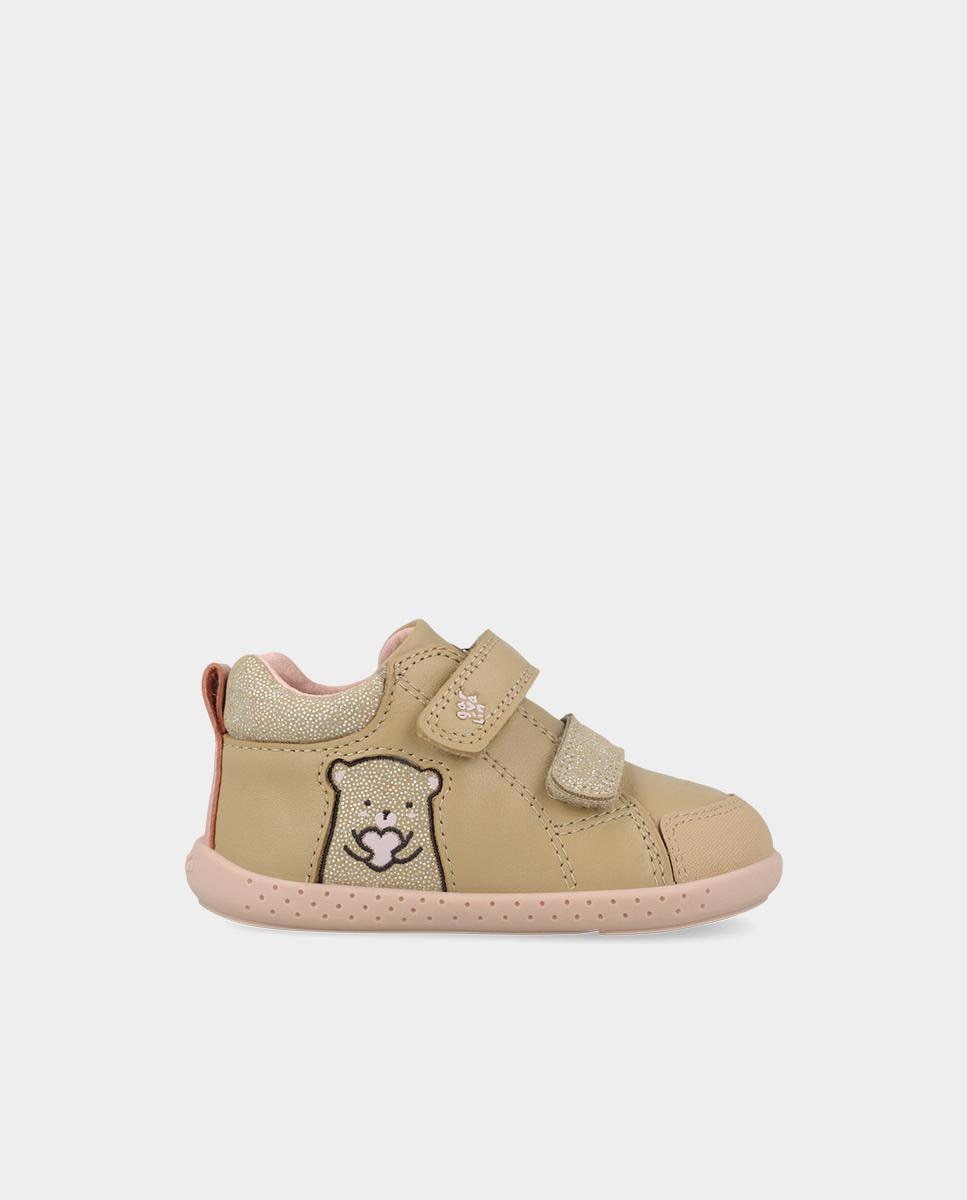 Imagen 1 de Botines barefoot de niña en piel con puntera reforzada y cierre ajustable Dorado
