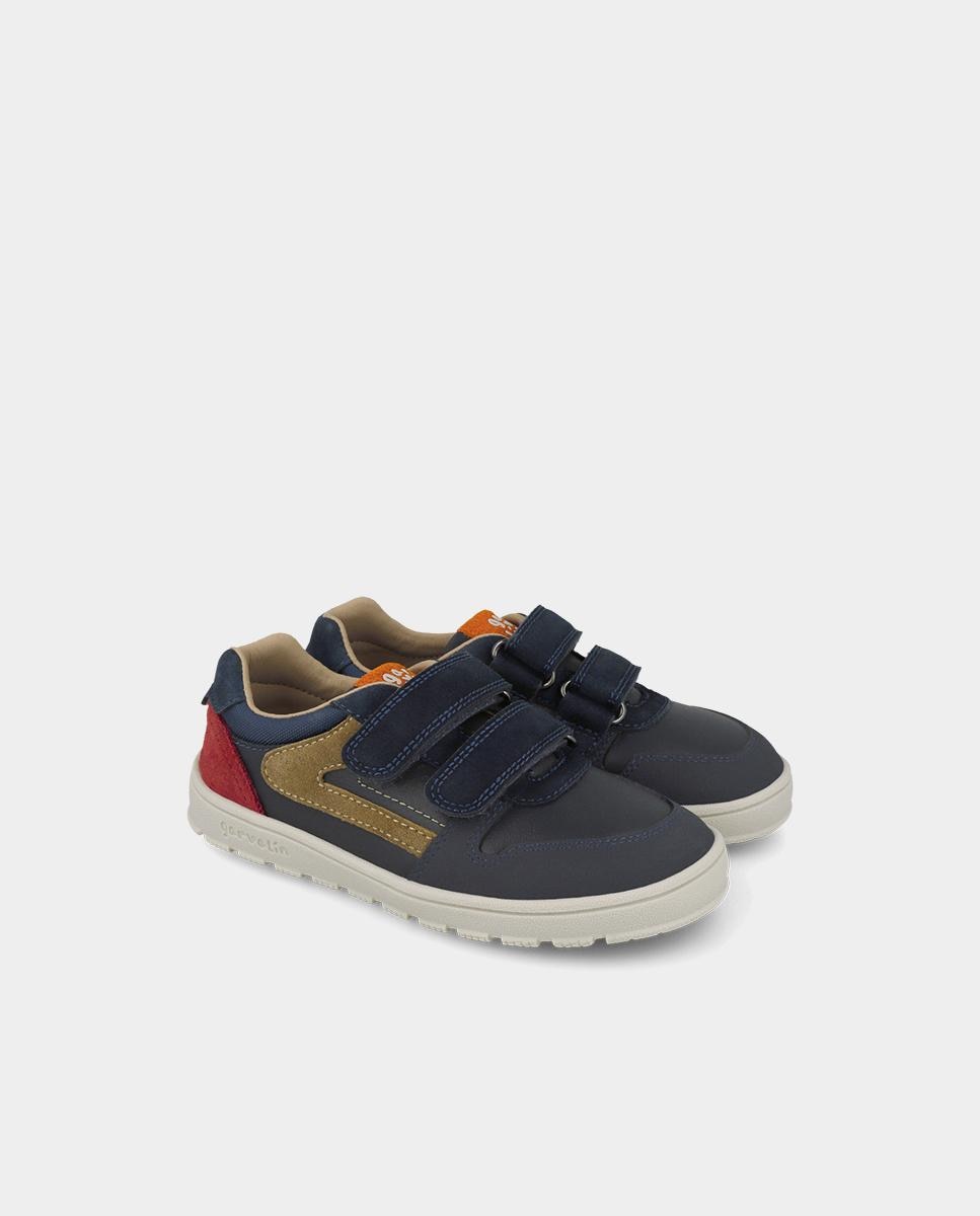 Zapatillas de piel barefoot de niña con cierre ajustable - Garvalín - Azul marino Azul marino-2