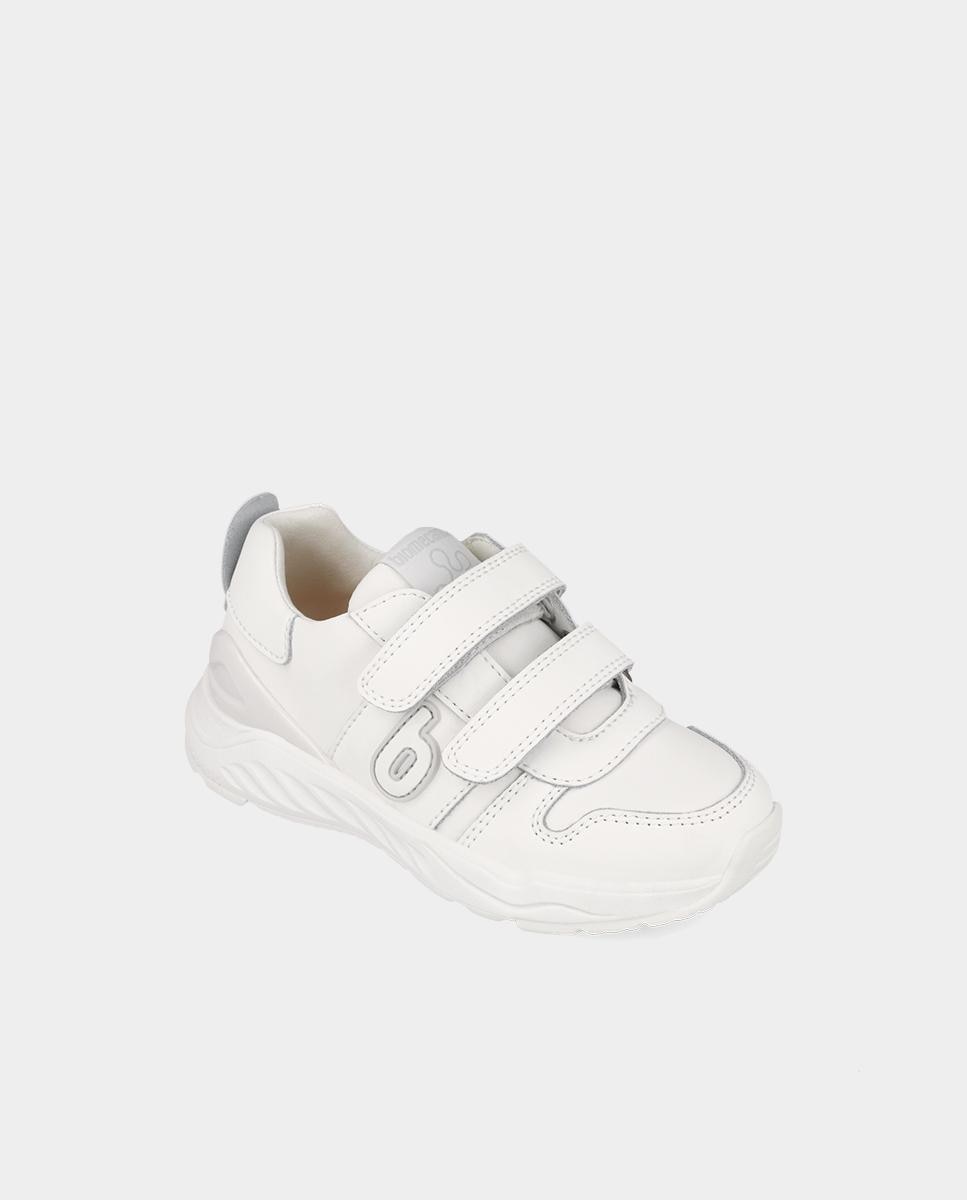 Zapatilla deportiva de niña en piel con puntera de goma - Biomecanics - Blanco Blanco-4