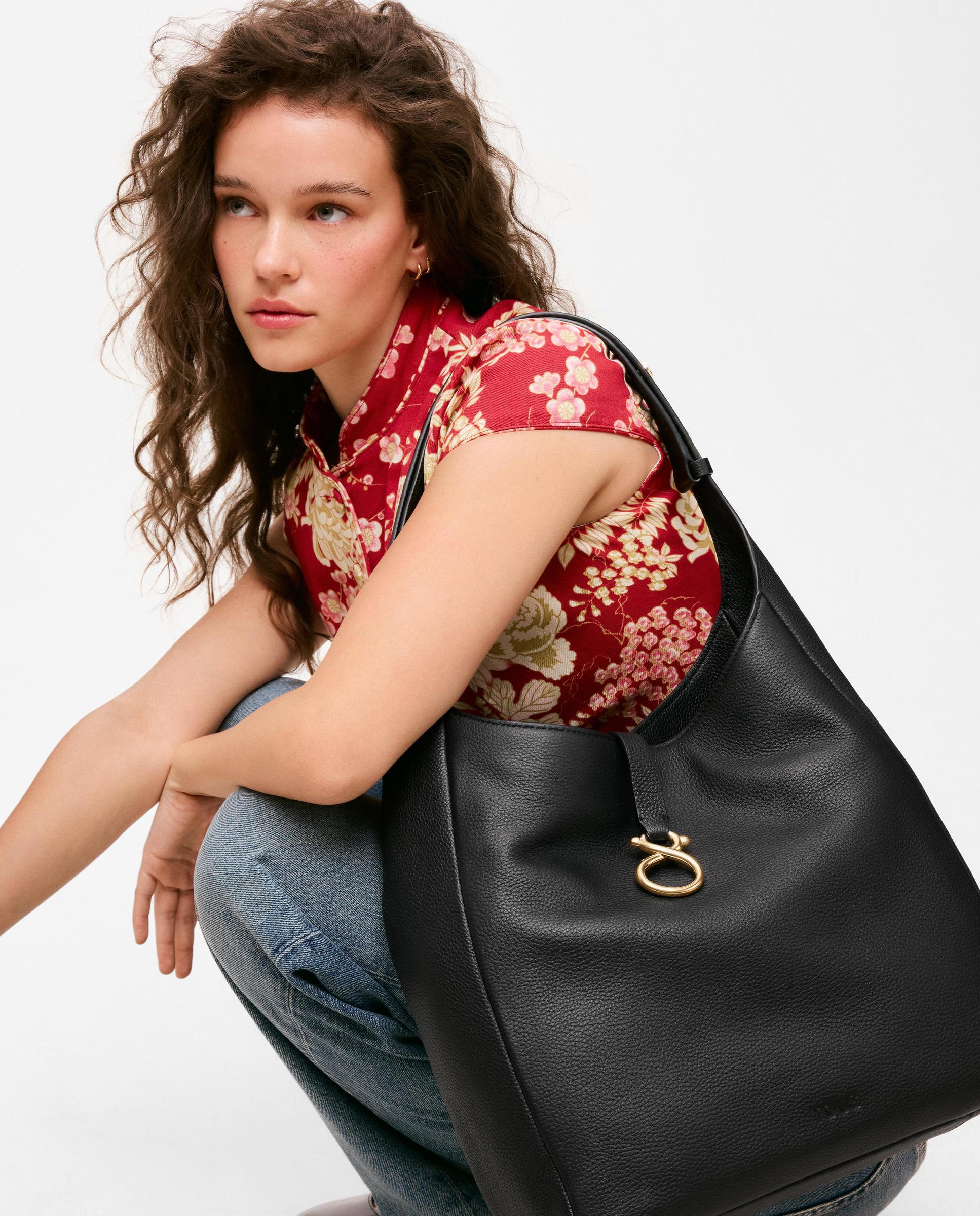 Bolso de hombro de mujer tipo saca de piel tous infinity - Negro Negro-3