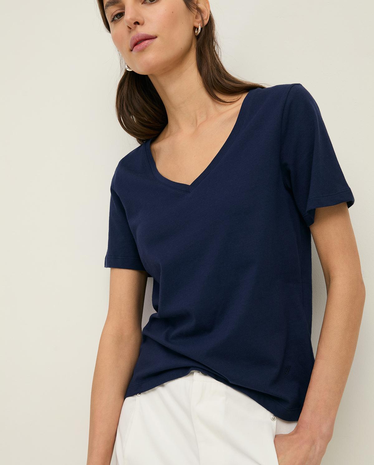 Yerse - Camiseta de mujer con cuello pico y manga corta.