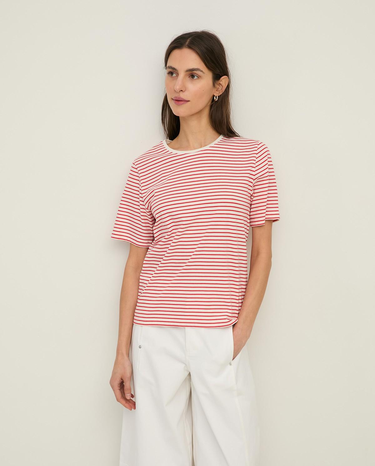 Yerse - Camiseta de mujer de manga corta y diseño de rayas.